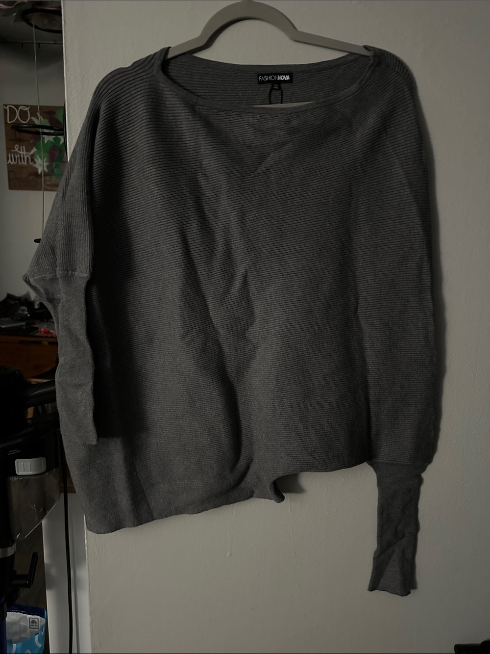 Fashion Nova Charcoal Ribbed Crewneck Sweater